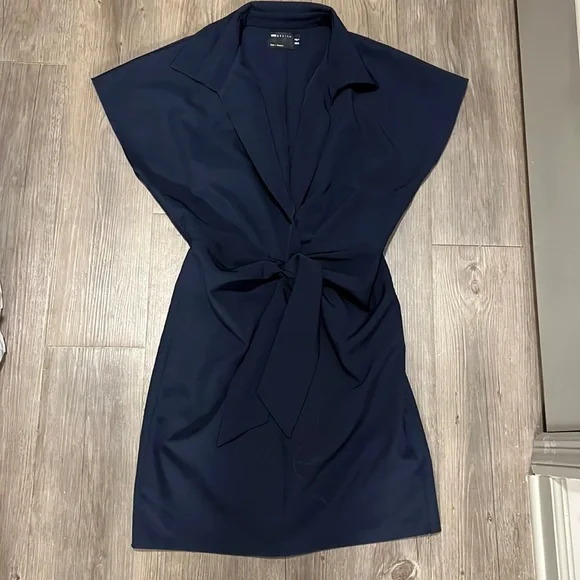 ASOS Design Navy Wrap Tie Dress - Picture 1 of 7
